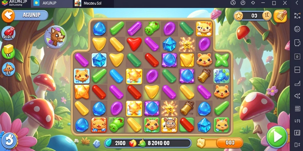 Tampilan gameplay AKUNJP dengan berbagai simbol warna-warni yang menarik.