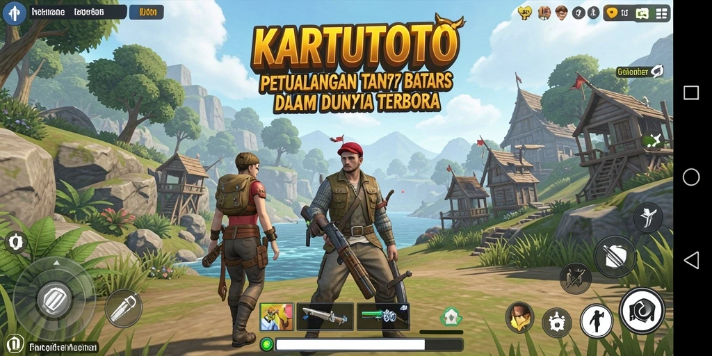 Screenshot gameplay KARTUTOTO menampilkan eksplorasi dunia terbuka yang luas.