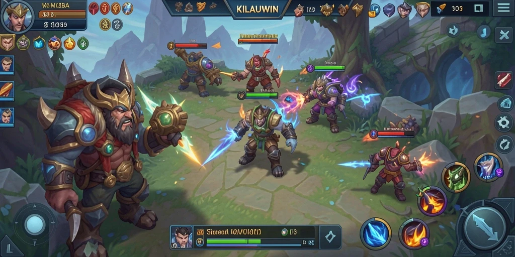 Tampilan gameplay seru dalam KILAUWIN yang menampilkan aksi tim.