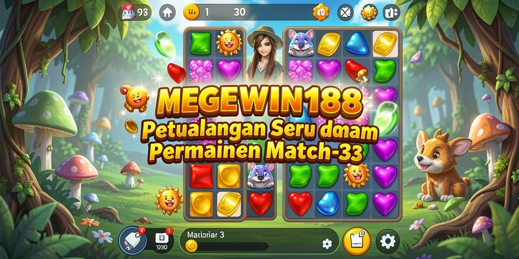 Tangkapan layar gameplay seru MEGEWIN188 dengan level Match-3.